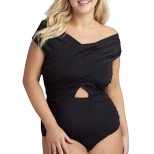 Swim by Cacique 28 NEW Black Lightly Lined No Wire One Piece Swimsuit Resort